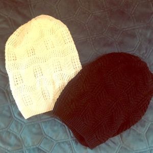 two beanies, black and white